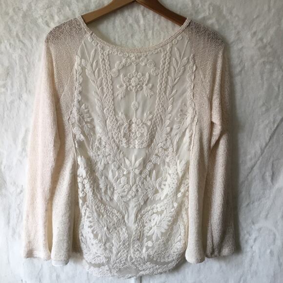 Cream Long Sleeve with Floral Lace Back Sweater - Picture 7 of 16